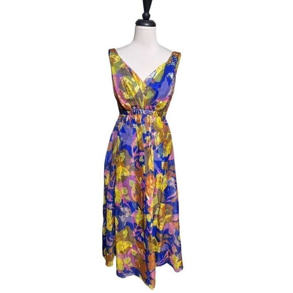 Mike Benet Formals Vintage Dress Sleeveless Floral Metallic Maxi Dress Small - Picture 1 of 6